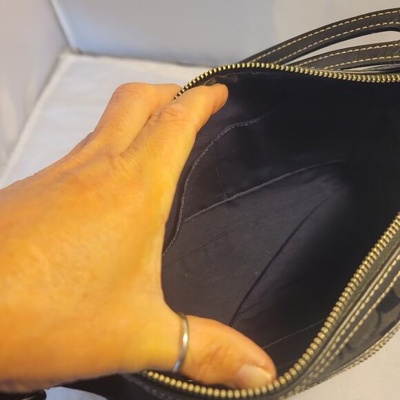 Vintage COACH Signature Black Canvas Leather Hand Bag Purse Handbag LOGO - Picture 6 of 12